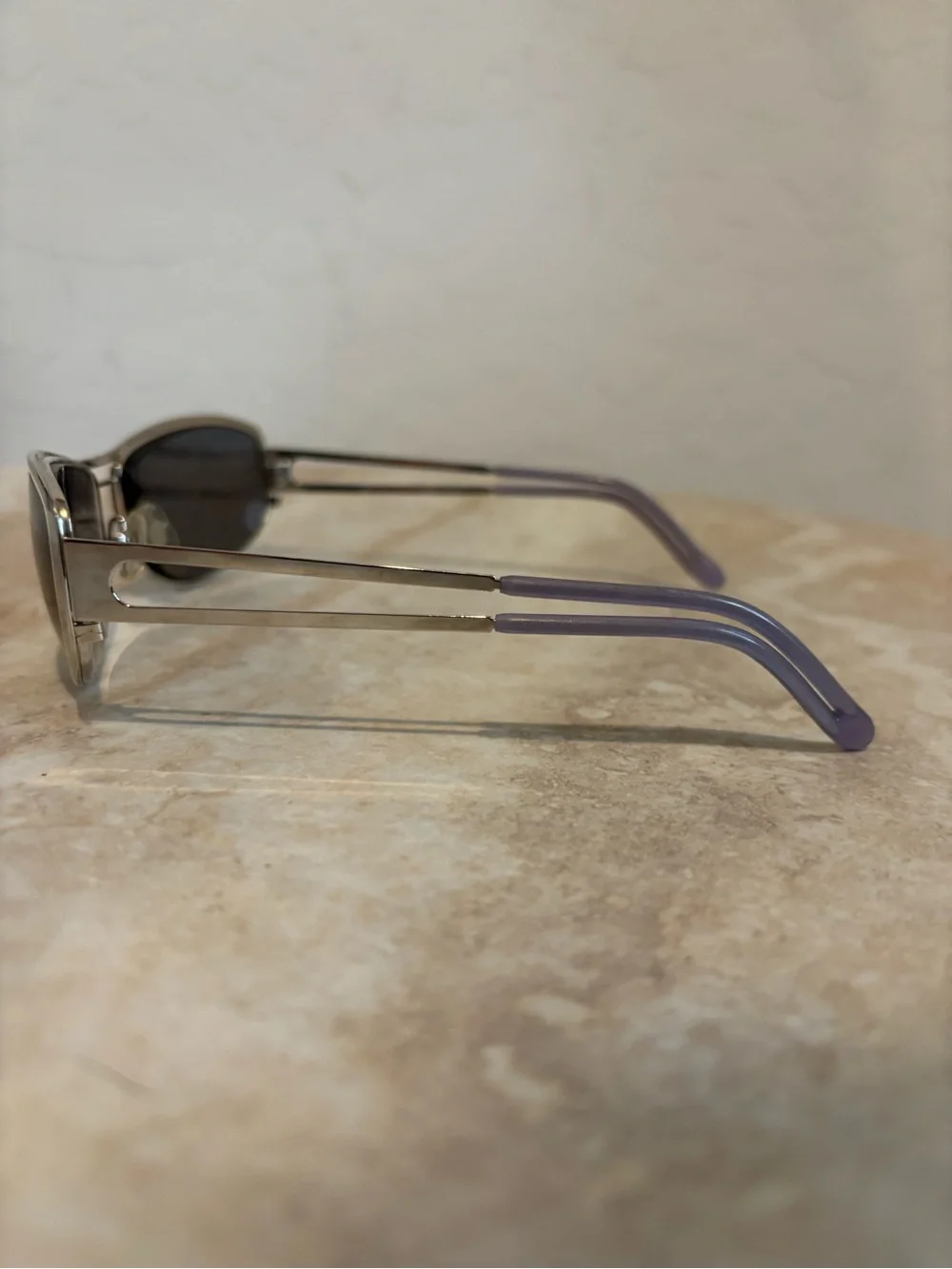 Hiero Elongated Oval Sleek Silver Frame Sunglasses with Dark Lenses